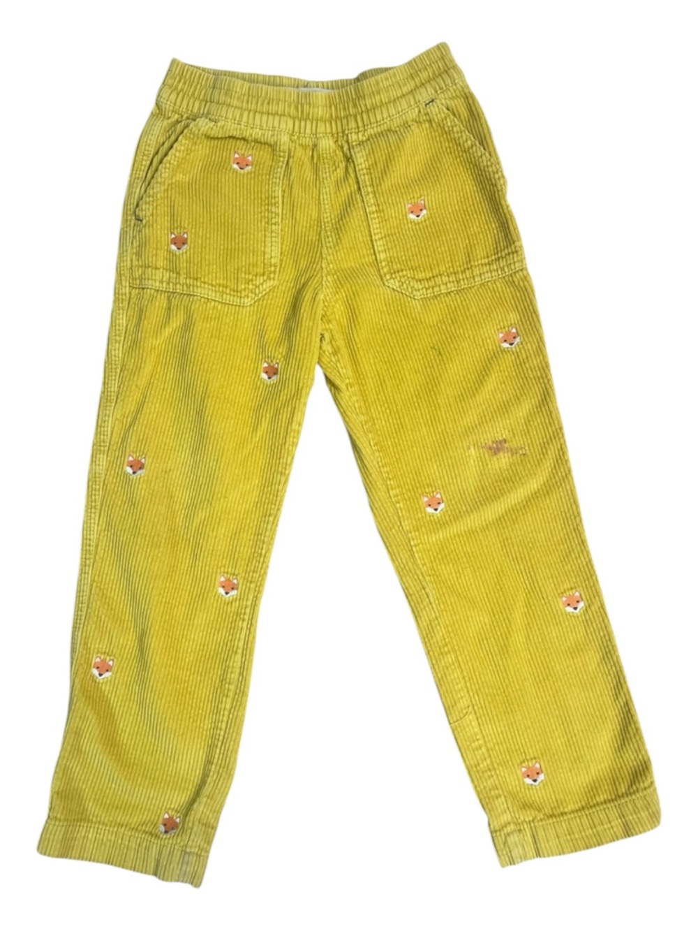 BODEN Embroidered Fox Corderoy Pants 6-7 Yrs Yellow Pull On Fall Back To School